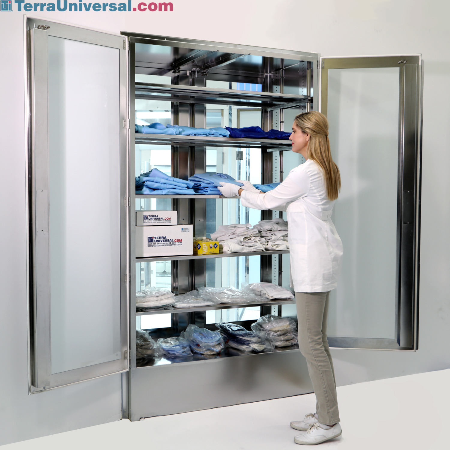 Lab Storage Bin: 8 Adjustable Bins, 2 Shelves, Optional Door