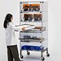 Extra wide desiccator cabinet with doors swinging down, used for maximum storage where recovering low-humidity set-point is not critical.  |  9130-73 displayed
