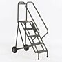 OSHA Steel Folding Ladders with handrails, EZY-Tread or Grip-Strut by EGA Products in 5- to 12-step models, 10" diameter wheels and 1" square tube construction  |  2812-PP-04 displayed