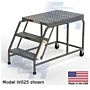 OSHA W025 3-Step Steel Mobile Work Platform by EGA Products with perforated EZY-Tread, 4" casters, 24"W x 36"D platform and a 500-lb capacity  |  2814-03 displayed