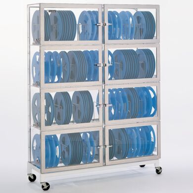 Desiccator; Vertical Storage, Reel, Acrylic, 8 Chambers, 49.75 W x 16.5 D  x 61.5 H, Fixed Racks