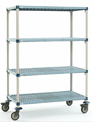 Four-tier cart with quick adjust shelves and removable polymer shelf mats, their open grid design allows air and light penetration  |  1534-33 displayed
